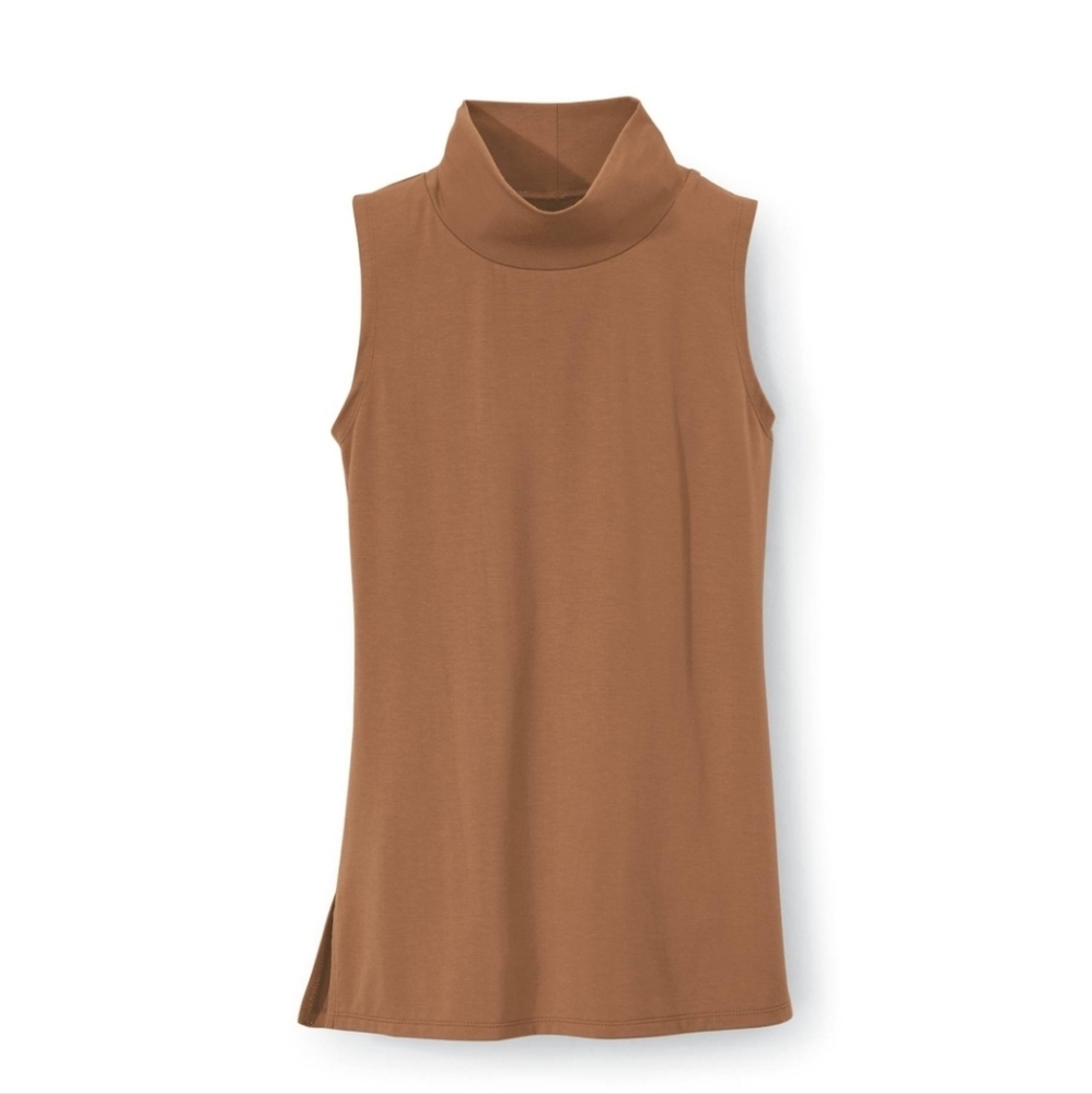 New In Package! NorthStyle Supersoft Mockneck Cognac Tank W/ Side Slits Size 22